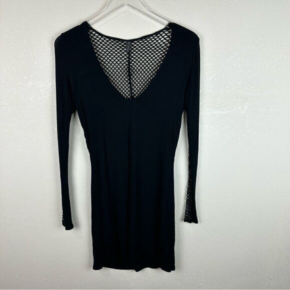 Riller Black Stretch Body Con Forming Dress Mesh Long Sleeve Club Vegas Sexy - Picture 1 of 8